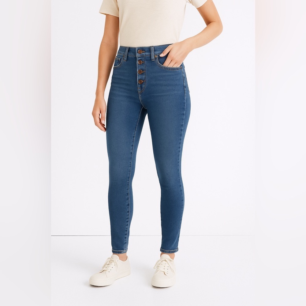 Madewell 9” Mid-Rise Skinny Crop Jeans Women’s 24 Button‎ Fly Blue Stretch Denim